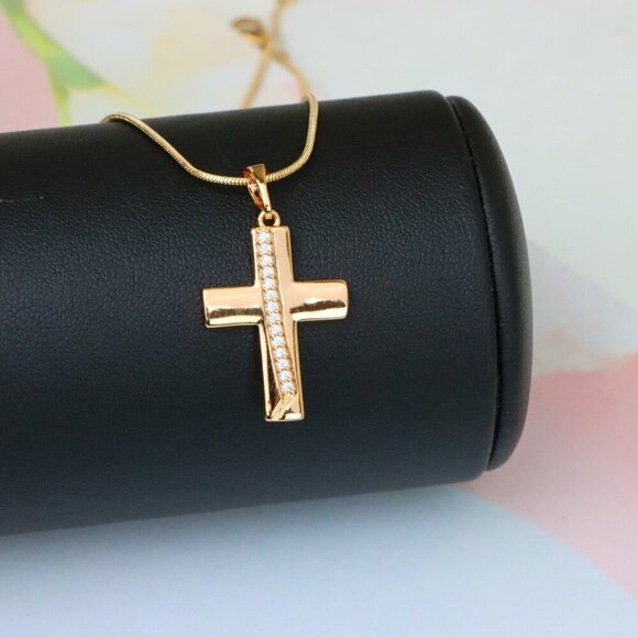 "Rose Gold Cross Pendant with CZ Accents, XPPT1396 - Picture 5 of 13